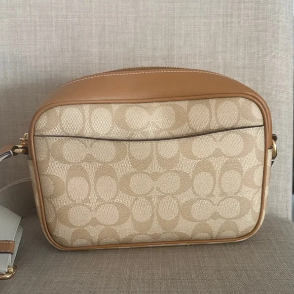 Coach Jamie Camera Bag Signature Canvas Stripe Beige White Like New + Dust Bag - Picture 4 of 9